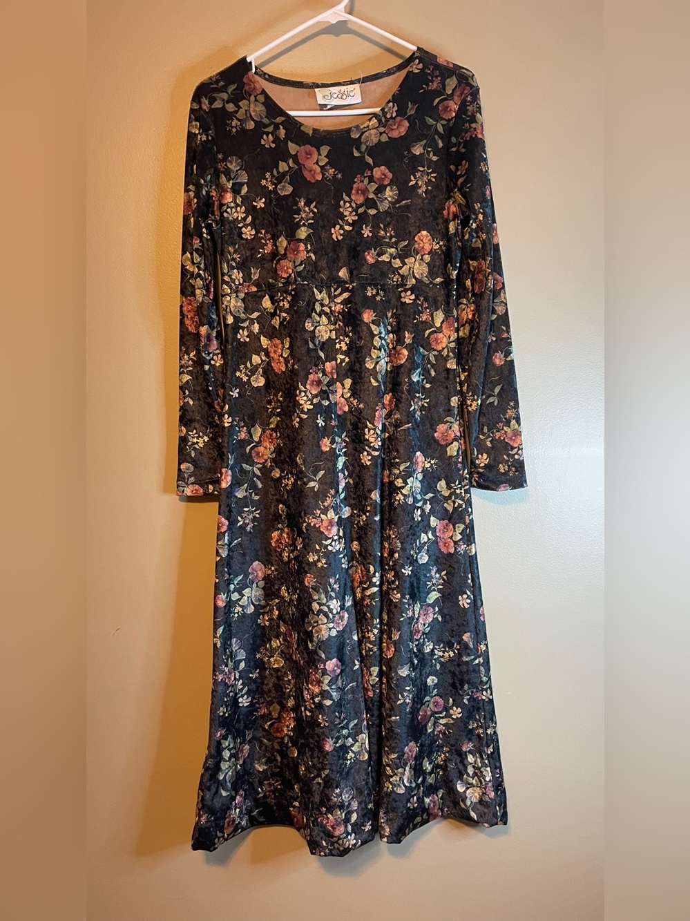 Vintage 90’s Jessie Velvet Romantic Floral Long Sleeve Maxi Dress
